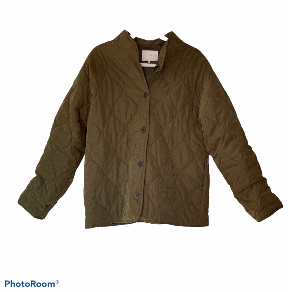 Oak + Fort Quilted Puffer Jacket, Forest Green, Oversized, OS
